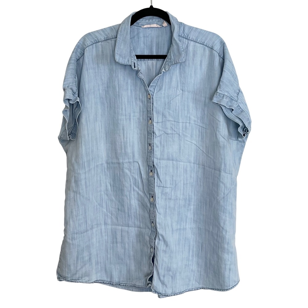 Soft‎ Surroundings XL Light Blue Tencel Lyocell Short Sleeve Button Down Shirt